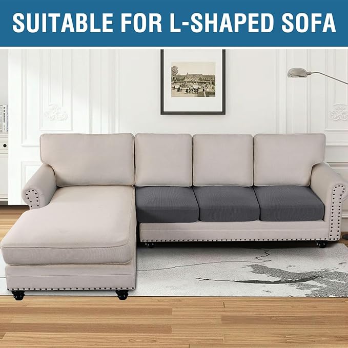 H.VERSAILTEX Super Stretch Individual Seat Cushion Covers Sofa Covers Couch Cushion Cover Slipcover Sets Thick Jacquard Textured Twill Fabric (3 Piece Sofa Cushion Covers, Grey)-Ruum Studio Home