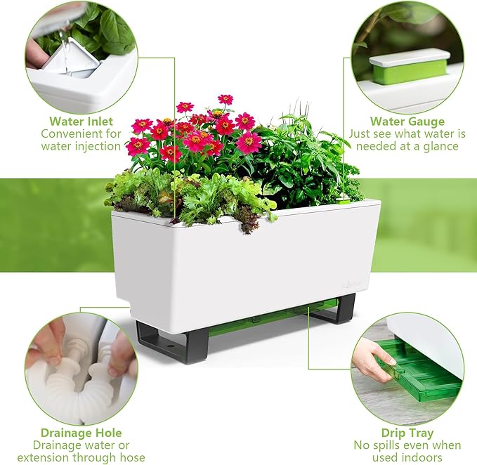 Glowpear Self-Watering Mini Bench Planter - 23.6" in Pot, Free Standing, UV Stable, Scalable, Indoor | Outdoor Pot with Water Gauge, for Home Kitchen Windowsill Gardening-Ruum Studio Home