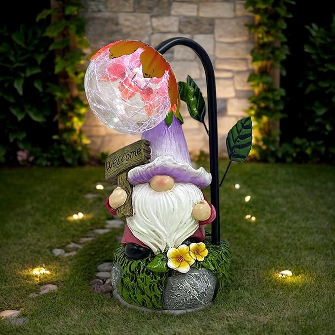 Garden Gnomes Outdoor Statue with Solar Lights Welcome Gnome Home Garden Decor Mom Gifts for Yard Patio Home Garden-Ruum Studio Home
