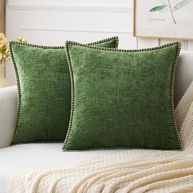MIULEE Pack of 2 Christmas Pillow Covers 26x26 Inch Moss Green Farmhouse Decorative Throw Pillow Covers with Stitched Edge Soft Chenille Solid Dyed Couch Pillow Covers for Sofa Bed Living Room-Ruum Studio Home