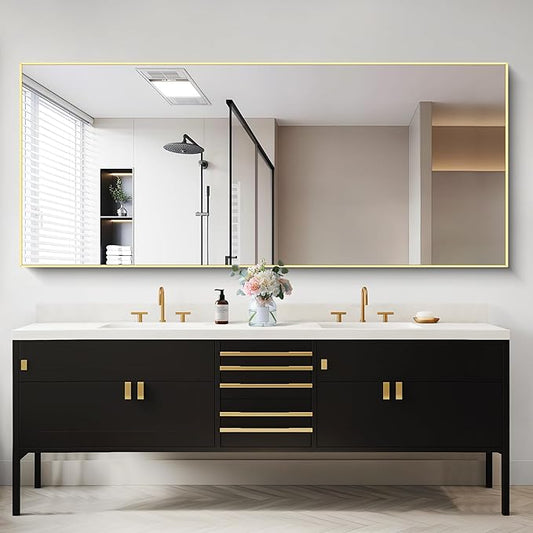 30x72inch Bathroom Mirror, Gold Rectangle Mirror with Thin Metal Frame, Large Rectangular Wall Mirrors for Bathroom, Living Roomm, Hair Salon, Big Farmehouse Mirror Hang Horizontal/Vertical-Ruum Studio Home