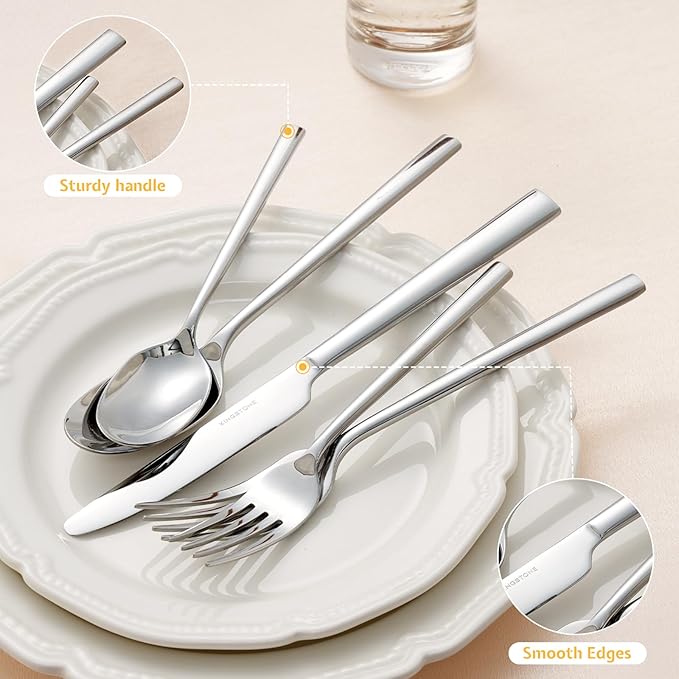 KINGSTONE Silverware Set, 20-Piece Forged Flatware Set Cutlery Set Premium Stainless Steel, Service for 4, for Kitchen, Home, Wedding, Party, Mirror Polished and Dishwasher Safe-Ruum Studio Home