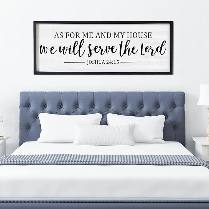 As For Me And My House We Will Serve The Lord Framed Wall Art, 40''×15'' Vintage Positive Religious Bible Verse for Christian God Jesus Christ Prayer, Rustic Long Holy Catholic Scripture Decor-Ruum Studio Home