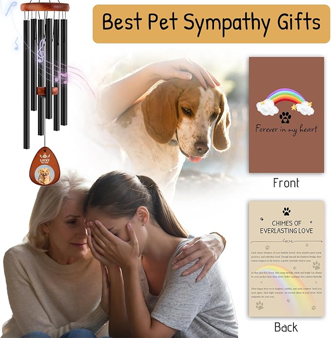 Personalized Pet Memorial Wind Chimes - Dog Memorial Gifts for Loss of Dog,Dogs Remembrance Bereavement Gift,Custom Pet Loss Sympathy Gifts in Memory of Dogs Cats (Design 2)-Ruum Studio Home