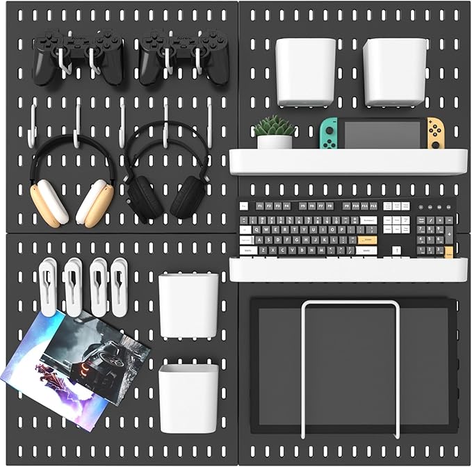 Pegboard Combination Kit, 25.2" x 25.2" Wall Mounted Storage Set with 4 Pegboards & 20 Accessories Hanging, Peg Boards Organizer-Ruum Studio Home