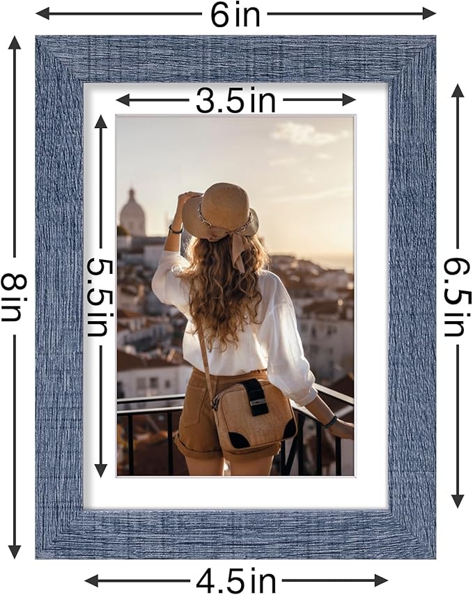 Vittanly 5x7 Picture Frames Set of 9, Shatter Resistant Plexiglass, Display 4x6 Pictures with Mat or 5x7 without Mat, Photo Frames for Wall or Tabletop, Engineered Wood, Navy-Ruum Studio Home