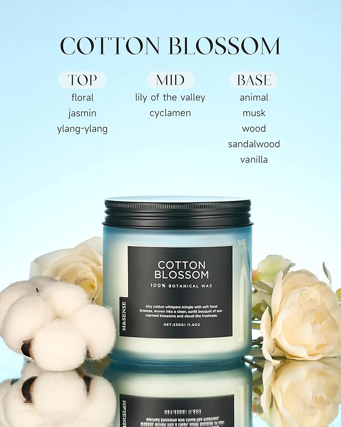 M&SENSE Clean Cotton Scented Candle - 11.6oz Natural Soy Wax Clean Cotton Blossom Scent Non Toxic Candle, 70-Hour Slow Burning 2-Wick Aromatherapy Home Fragrance Gifts for Home Decor-Ruum Studio Home