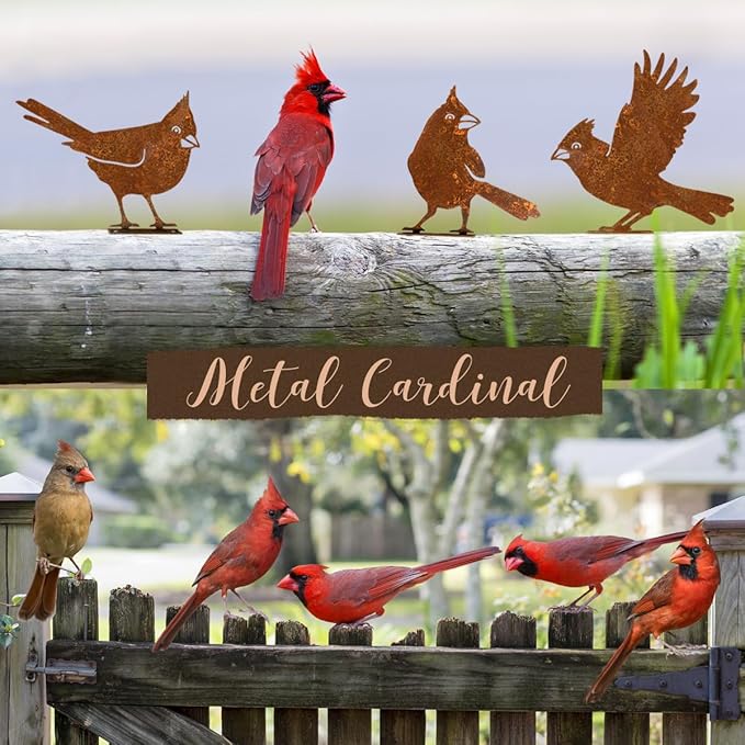 5PCS Rusty Birds Decoration, Garden Decor Spring Decorations Outdoor, Metal Birds Yard Decor Perfect Yard Art and Large Outdoor Ornaments, Cardinal Gifts，Metal Bird Silhouette Statues-Ruum Studio Home