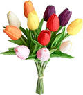 Mandy's Artificial Tulips 12 Stems Multicolor PU Faux Flowers for Wedding Home Decor 13.5 Inch-Ruum Studio Home