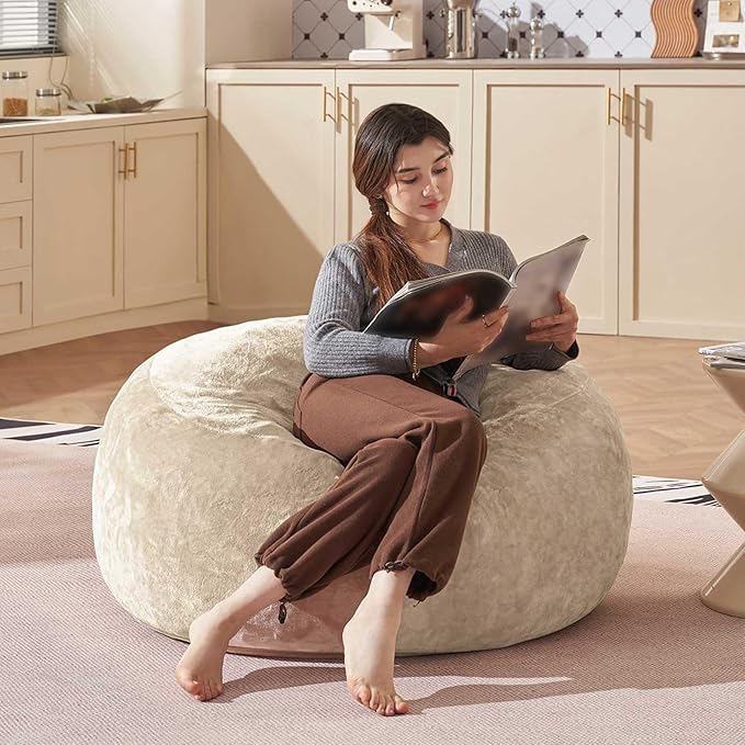 Bean Bag Chair 3Ft, Memory Foam Filled, Large Beanbag Chairs for Adults and Teens, Soft Sofa with Removable Flannel Cover, Round Couch for Living Room Bedroom College Dorm (Apricot, 3FT-36×36"×24")-Ruum Studio Home