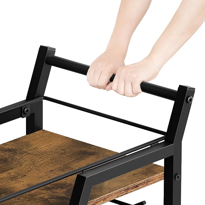 Bar Cart, 3-Tier Bar Cart for The Home, Home Bar Serving Cart with Glass Holders, Beverage Cart for Kitchen, Dining, Party Room, Rustic Brown and Black BC03BR-Ruum Studio Home