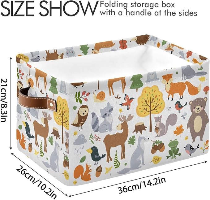 Storage Basket Bin Cute Woodland Animals Organizer Collapsible Shelf Basket Cube with Handle for Nursery Bedroom Bathroom-Ruum Studio Home