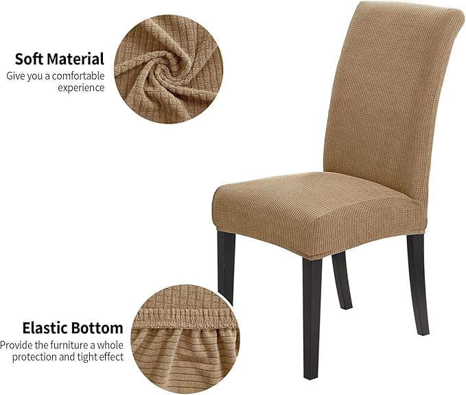 Joccun Chair Covers for Dining Room Set of 4, Dining Chair Slipcovers Stretch Dining Room Chair Covers Seat Protector,Washable Parsons Chair Cover for Home,Hotel,Banquet(Tan,4 Pack)-Ruum Studio Home