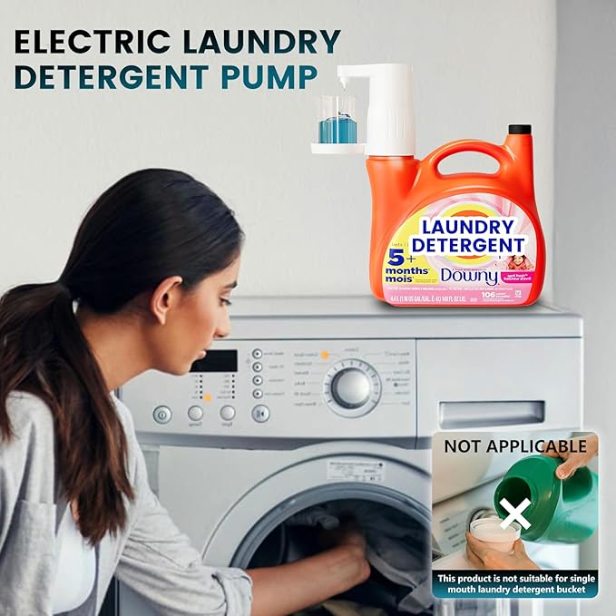 Electric Laundry Detergent Dispenser with Graduated Cup, Smart Laundry Soap Pump for Liquid Detergent Containers, No-Spill Design, Reducing Women's Work for Laundry Room Organization-Ruum Studio Home