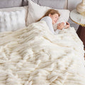 NEWCOSPLAY Faux Fur Twin Blanket Ivory 3D Ribbed Plush Thick Warm Blanket for Couch Sofa Bed 850GSM (Ivory Ribbed, Twin(60"x80"))-Ruum Studio Home