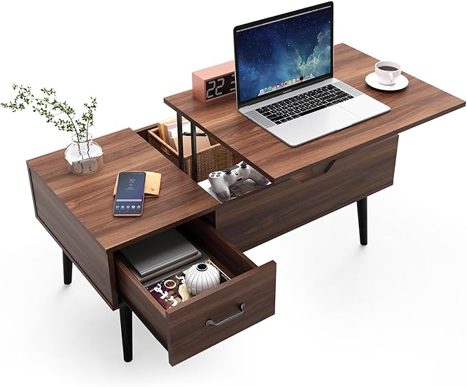 HAIOOU Lift Top Coffee Table with Storage, Mid Century Modern Coffee Tables with Drawer for Living Room,Walnut Rectangular Center Table with Pine Leg Anti-Scratching, Home, Office-Ruum Studio Home