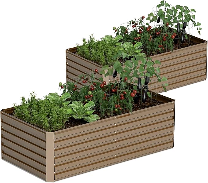 8x4x2 ft Outdoor Raised Garden Bed, Large Metal Planter Raised Beds, Planters for Outdoor Plants for Vegetables, Flowers, Herbs, Fruits, and Succulents.(2 Pcs)-Ruum Studio Home