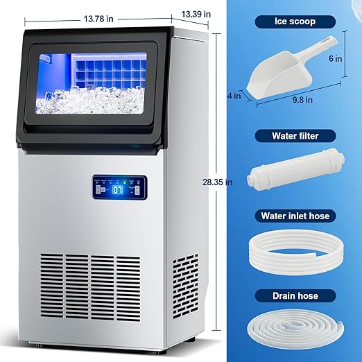Ice Maker Commercial Ice Machine, 120lbs Per Day, Auto-Cleaning, Countertop Ice Maker with Basket and Scoop, for Home Party/RV Camping-Ruum Studio Home