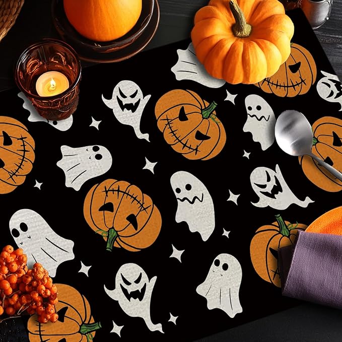 Halloween Placemats Pumpkins Ghost Set of 4 Table Mats Seasonal Home Party Kitchen Dining Table Decorations 12x18 Inch-Ruum Studio Home