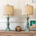 BOBOMOMO 27" Farmhouse Table Lamp Set of 2 with USB A+C for Bedroom Living Room Vintage Rustic Traditional Nightstand Bedside Lamps Retro Side Table Lamps (Green)-Ruum Studio Home