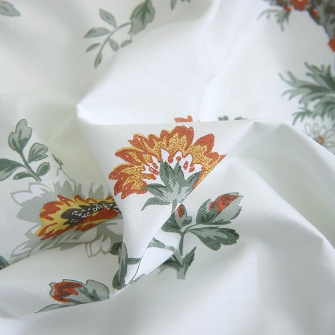 ABREEZE Floral Duvet Cover King Size Set Bird Flowers Bedding Set 100% Brushed Cotton Bedding Collection 1 Duvet Cover with 2 Pillowcases White-Ruum Studio Home