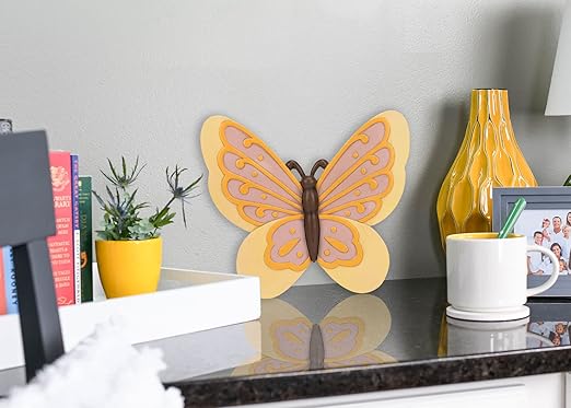 NAT & Jules Animal Character Shaped Dimensional Indoor Outdoor 11 inch Cast Resin Decorative Garden Stepping Stone, Patio, Walkway Sculpture Yard Art, Yellow Butterfly-Ruum Studio Home