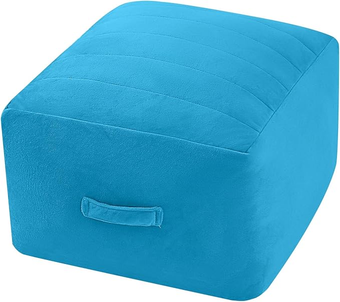 MeMoreCool Square Stuffed Pouf Ottoman Foot Rest, Floor Pouf Foot Stool with Foam Chunk Filling, Soft Stuffed Ottoman Footrest for Living Room, Blue-Ruum Studio Home