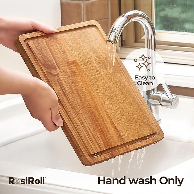Acacia Wood Cutting Board for Kitchen - 0.8 inch Thick Wood Charcuterie Cheese Board with Side Handles and Juice Grooves, Wooden Chopping Block for Meat and Veggies, 13x10 inch-Ruum Studio Home