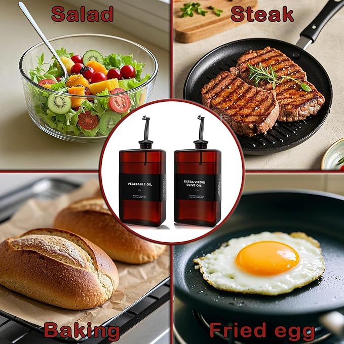 Olive Oil Dispenser Bottle for Kitchen, UV-Protected Dark Glass 11.8oz, Oil and Vinegar Dispenser Set, Soy Sauce Dispenser, Coffee Syrup Bottles- 11.8oz, Set of 2-Ruum Studio Home