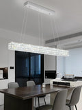 W48 Modern Rectangular Crystal Chandeliers Dining Room Chandelier,Silver Pendant Light Fixture with Remote Control for Living Room Kitchen Island-Ruum Studio Home