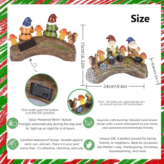 Funny Garden Gnome Statue Solar Powered Mushroom Figurine with Squirrel Gnome Durable Resin Outdoor Decoration for Patio Yard Lawn Ornament Housewarming Gift-Ruum Studio Home