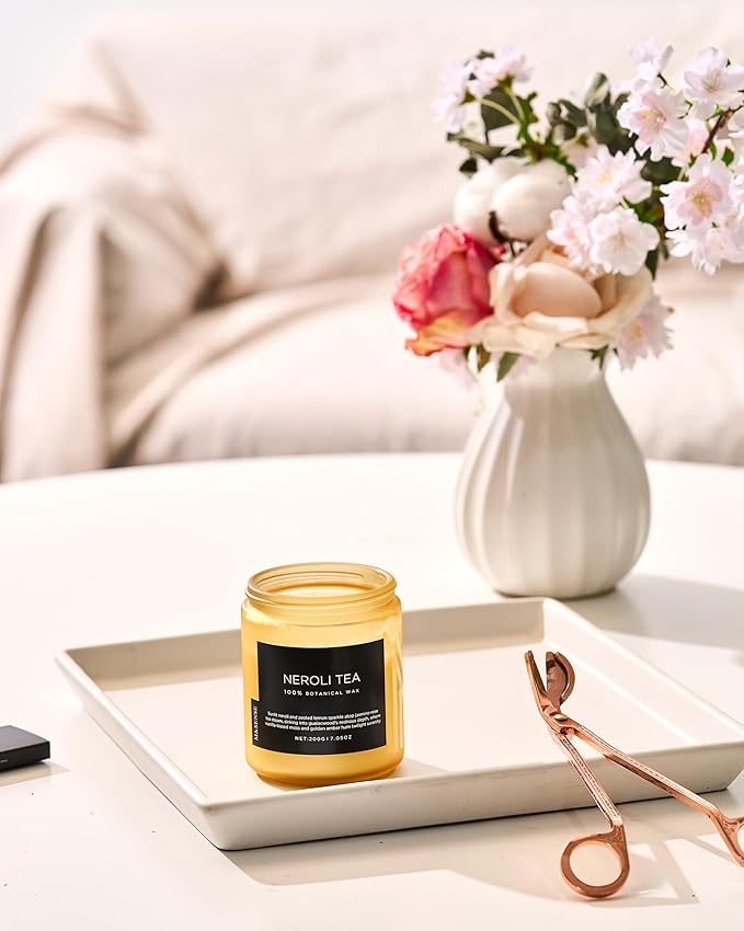 M&SENSE Neroli Tea Scented Candle, 7.05oz 50 Hours Long Lasting Burn 2 Wick Non Toxic Natural Soy Wax Candle for Women, Slow Burning Home Fragrance Gifts for Stress Relief & Relaxing-Ruum Studio Home
