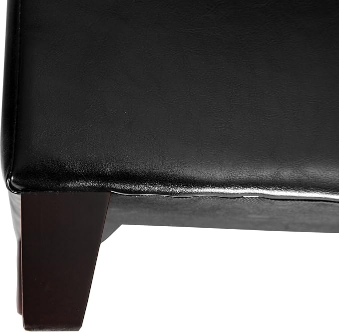 Adeco Storage Ottoman Foot Rest Stool, Leather Ottoman Footstool with Wood Legs and Hinged Lid, 18" Small Foot Stool Bench for Living Room, Bedroom, Black-Ruum Studio Home