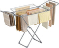 SONGMICS Clothes Drying Rack, Metal Laundry Drying Rack, Foldable, Space-Saving, Free-Standing Airer, with 4 Gullwings, Indoor Outdoor Use, Bed Linen Clothing, Gray ULLR541G01-Ruum Studio Home