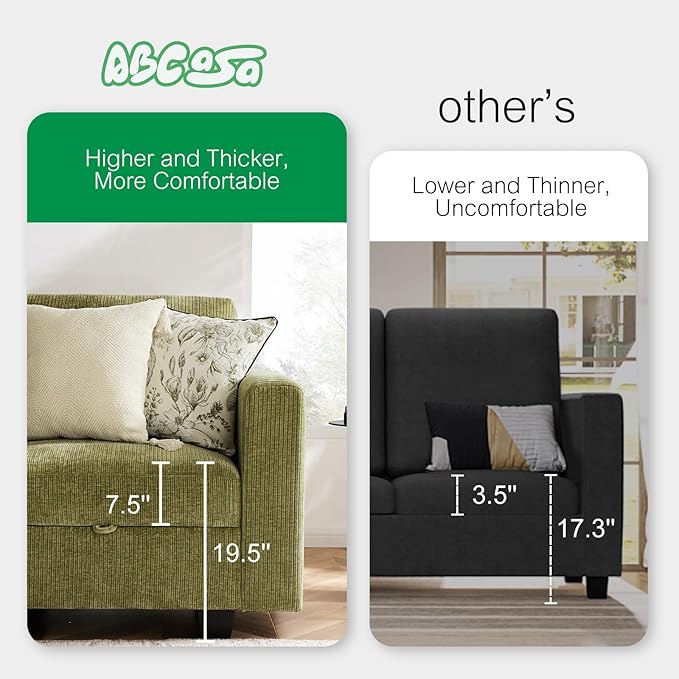 38.5 Oversized Accent Chair with Storage Green Corduroy, Single Modern Accent Sofa Chair with Arms for Apartment Living Room (21" Deep Seat)-Ruum Studio Home