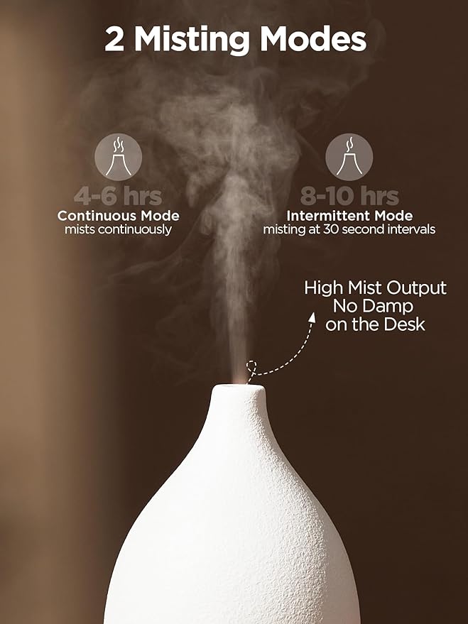 InnoGear Oil Diffuser, 150ML Ceramic Diffuser for Essential Oils Handcrafted Aromatherapy Diffuser Ultrasonic Cool Mist Humidifier with 2 Mist Modes Waterless Auto Off for Room Office, White Base-Ruum Studio Home