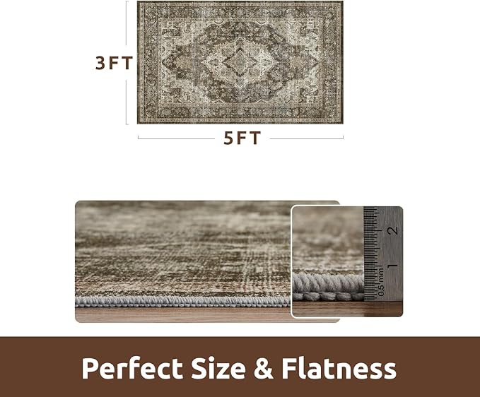 AMOAMI-3X5 Area Rug-Soft Washable Vintage Throw Accent Rugs for Living Room, Entryway, Bedroom, Kitchen, Bathroom, Laundry Room, Kitchen, Bathroom, Bedside, No Slip Brown/Coffee-Ruum Studio Home