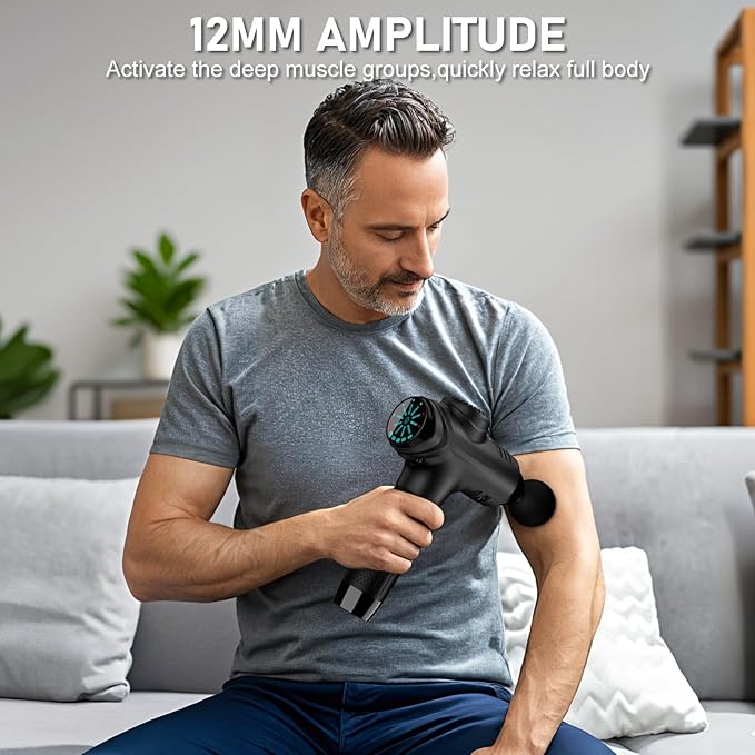 RAEMAO Massage Gun, Handheld Electric Deep Tissue Muscle Massager for Athletes for Pain Relief Attaching 8 Replacement Heads, Percussion Massager with 10 Speeds, Father's Day Gifts, Black-Ruum Studio Home