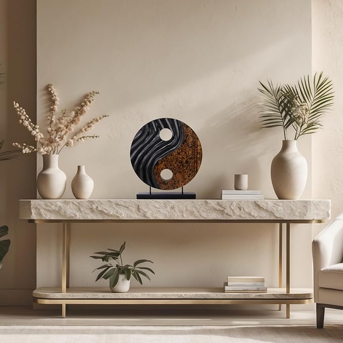 Decozen Handcrafted Solid Wood Yin Yang Sculpture Ideal for Home, Mantel, Fireplace, and Foyer Decor - Valentines Day Gifts-Ruum Studio Home