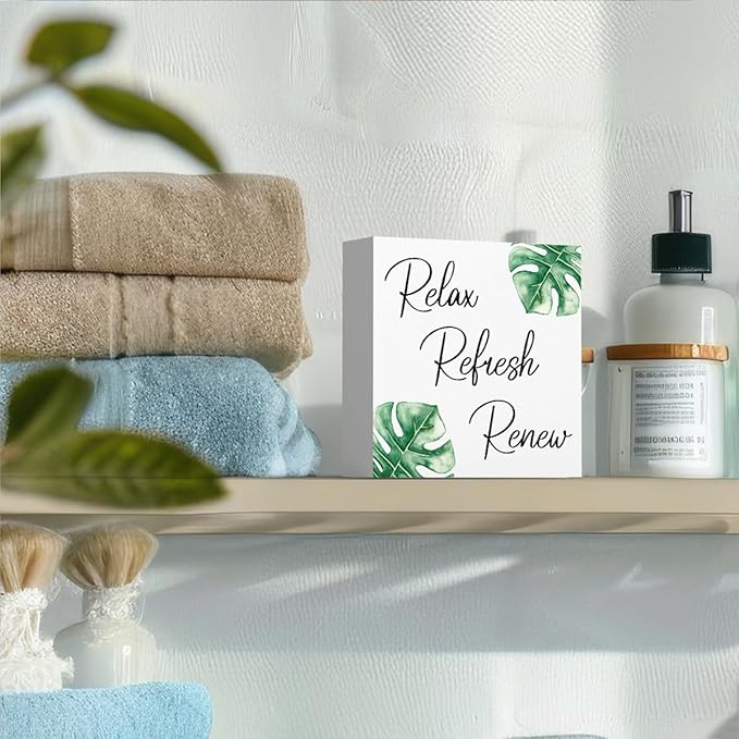 Boho Bathroom Decor, Funny Bathroom Decor, Funny Bathroom Wall Art, Black and White Bathroom Decor, Bathroom Decor for Shelves, Wooden Box Decor Sign for Home Farmhouse Office Living Room Table Shelf-Ruum Studio Home