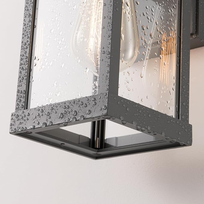 mirrea 11" Classic Outdoor Wall Sconce 1 Light in Matte Gray Rectangular Metal Frame and Clear Glass Shade Waterproof Porch Light Patio Light Pack of 2-Ruum Studio Home