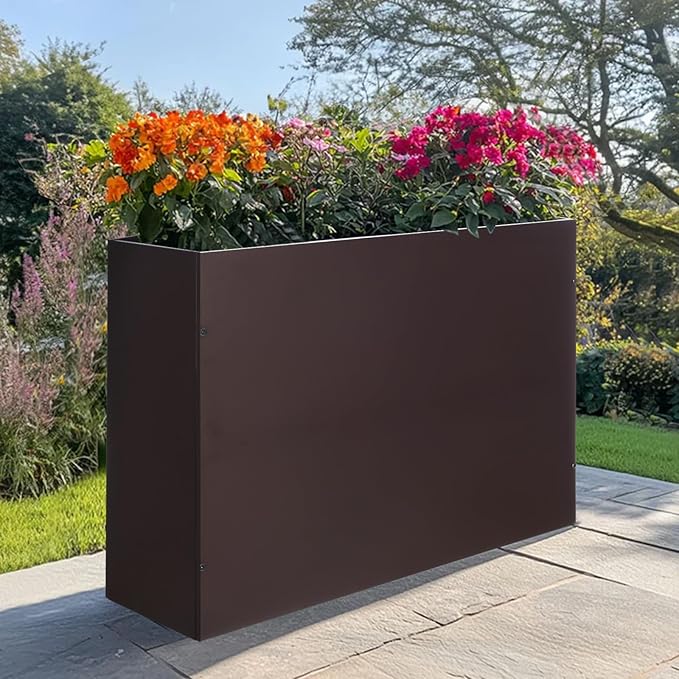 SUNNYPARK Large Metal Planter Box 32”x 12”x 24”, Rectangular Modern Brown Metal Planter Box Heavy Duty with Drainage Holes for Outdoor Garden Patio-Ruum Studio Home