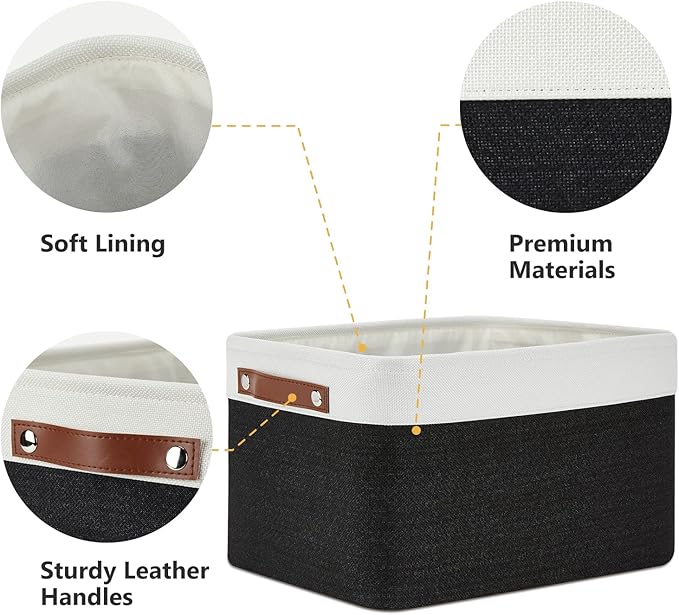 DULLEMELO Canvas Storage Bin with Handles, Fabric Bins for Shelves, Bedroom, Office,Nursery,Fabric Storage Baskets for Toys, Clothes,Gift(3-Pack Medium-15 inch X 11 inch X 9.5 inch , White&Black)-Ruum Studio Home