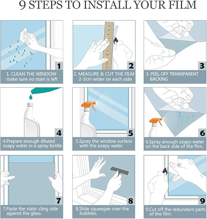 HIDBEA One Way Window Film Daytime Privacy, Heat Blocking Anti UV Reflective Mirror Window Tint for Home, Non-Adhesive Self Static Cling Window Stickers (Blue-Silver, 35.4 Inch x 32.8 Feet)-Ruum Studio Home