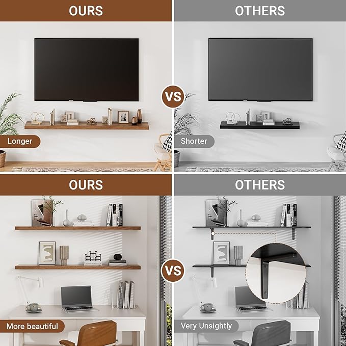 Heimlove 40 Inches Floating Shelves for Wall,9.3" Deep Walnut Long Floating Shelves Set of 2,Large Display Shelf & Storage Shelf,Wall Shelf for Bathroom Bedroom Living Room Kitchen Office-Ruum Studio Home