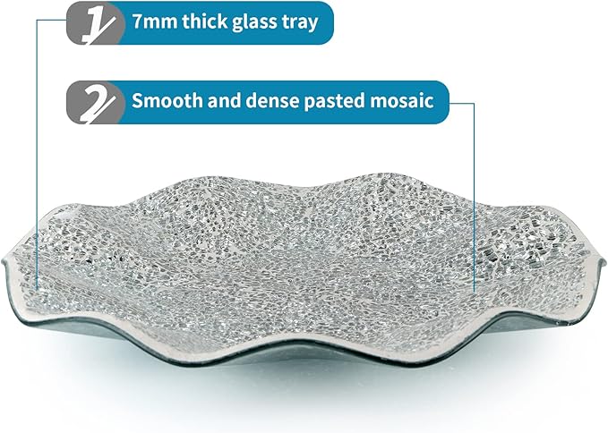 MDLUU Mosaic Centerpiece Tray, 11.6" Decorative Glass Plate, Home Decor Glass Bowl for Dining Room Table, Coffee Table, Gift (Silver)-Ruum Studio Home