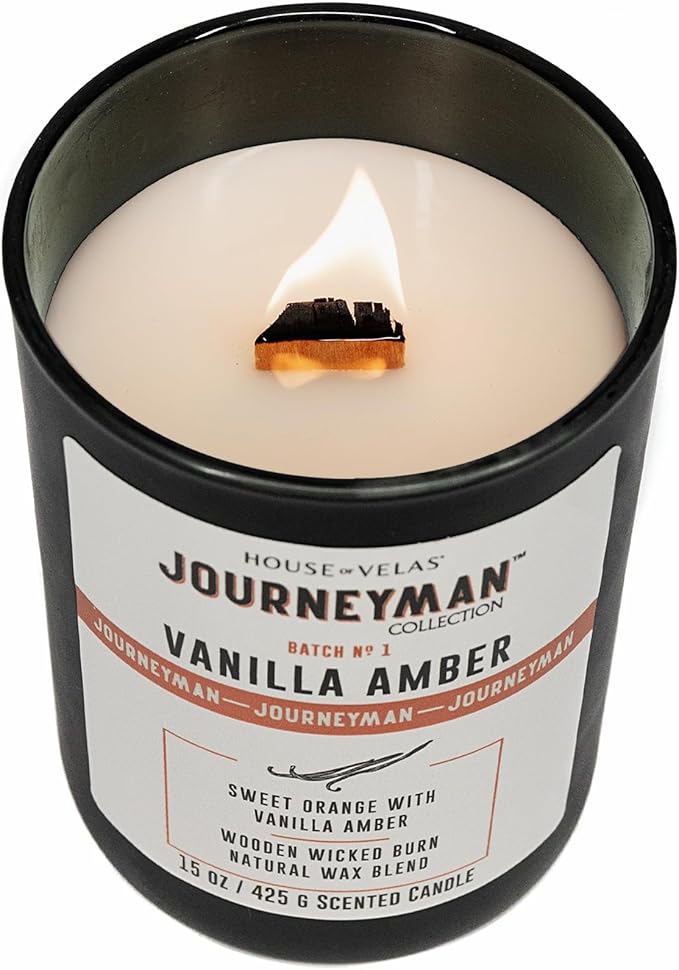 Journeyman Collection Candle, 15oz, Wooden Wick, Vanilla Amber, Large Painted Jar-Ruum Studio Home
