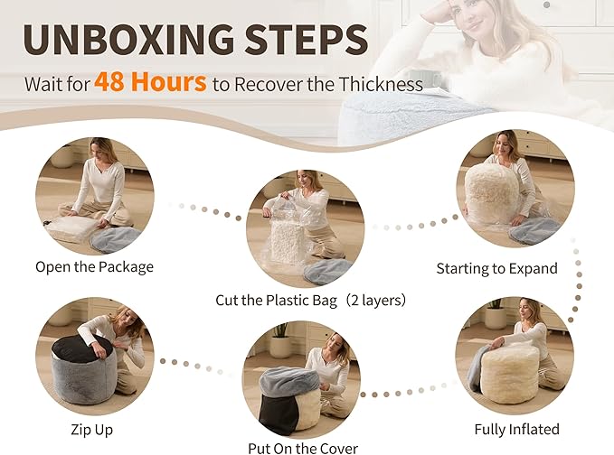 Pouf Ottoman Foot Rest 26"x18" Footstools and Ottomans Small with Filling Cream Small Beige Ottoman Foot Rest Ivory Poofy Ottom Stool Soft Poofs/Ottomans Furniture Living Room Ottom Footstool-Ruum Studio Home