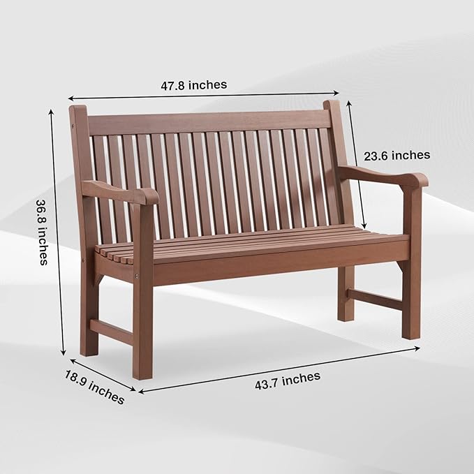 Psilvam Garden Bench, 2-Person Poly Lumber Patio Bench, All-Weather Outdoor Bench That Never Rot and Fade, Suit for Garden, Porch and Park(Brown)-Ruum Studio Home