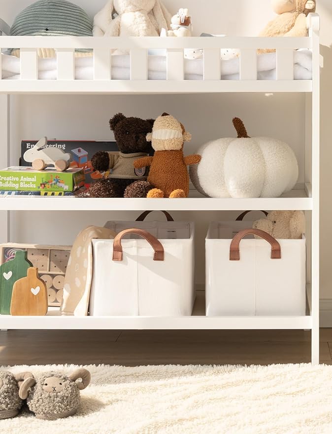 StorageWorks Storage Bins, Fabric Storage Bins for Shelves, Storage Baskets with Metal Frame, Closet Baskets and Bins with Handles, Natural Color, 2-Pack-Ruum Studio Home